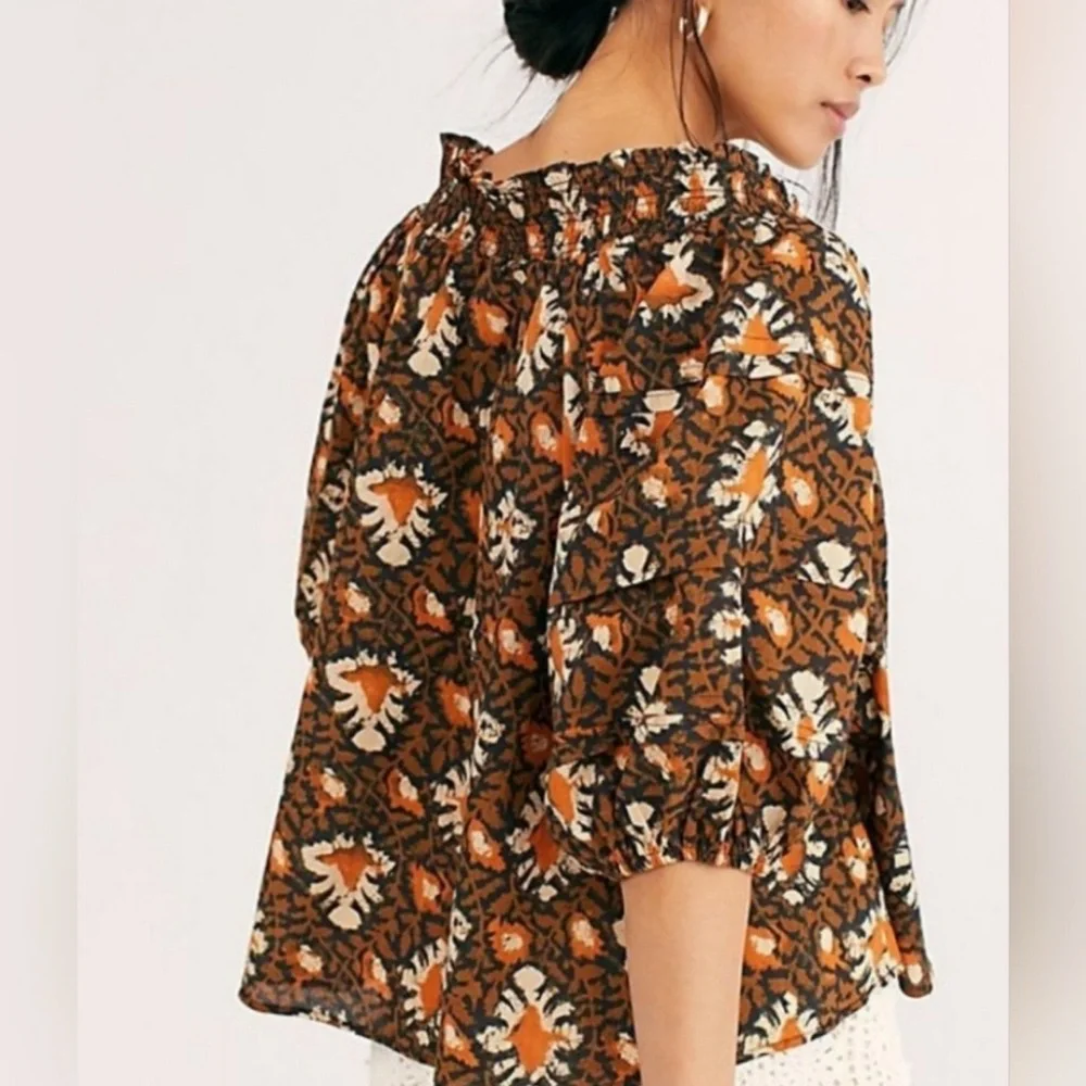 Free People Women’s Willow Print Puff Sleeve 100% Cotton Blouse Size XS